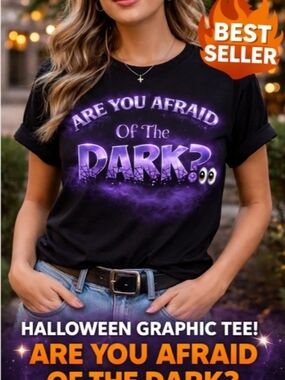 Are You Afraid of the Dark Shirt Halloween Graphic Tee Purple Spooky Horror Tee